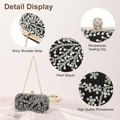 DTGN Evening Bags Clutch Purses for Women Formal, Bridal Purses Rhinestone Handbags Shoulder Bag with Chain Sparkly