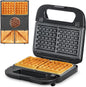 Reemix 3-in-1 Waffle, Grill & Sandwich Maker, Panini Press Grill and Waffle Iron Set with Removable Non-Stick Plates, Perfect for Cooking Grilled Cheese, Tuna Melts, Burgers, Steaks and Snacks, Black