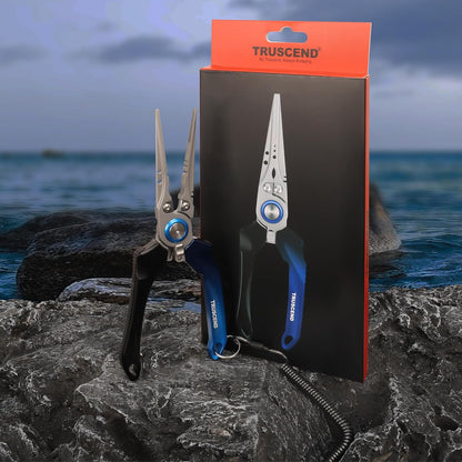 TRUSCEND Lockable Handy Fishing Pliers with Innovative Ergonomic Handle, Saltwater Corrosion Resistant Teflon Coated Fishing Tool, Multi-Function Fishing Gear with Mo-V Cutter, Amazing Fishing Gift