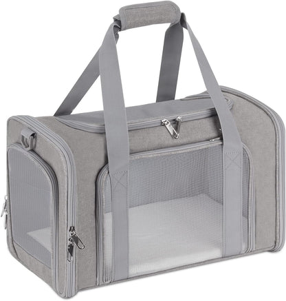ORYEDA Cat Carrier Bag, Dog Travel Carriers, Airline Approved Soft-Sided Pet Carrier for Small Medium Cats and Small Dogs, Portable Carrier with 4 Open Doors and 3 Mesh Windows, Grey, Collapsible