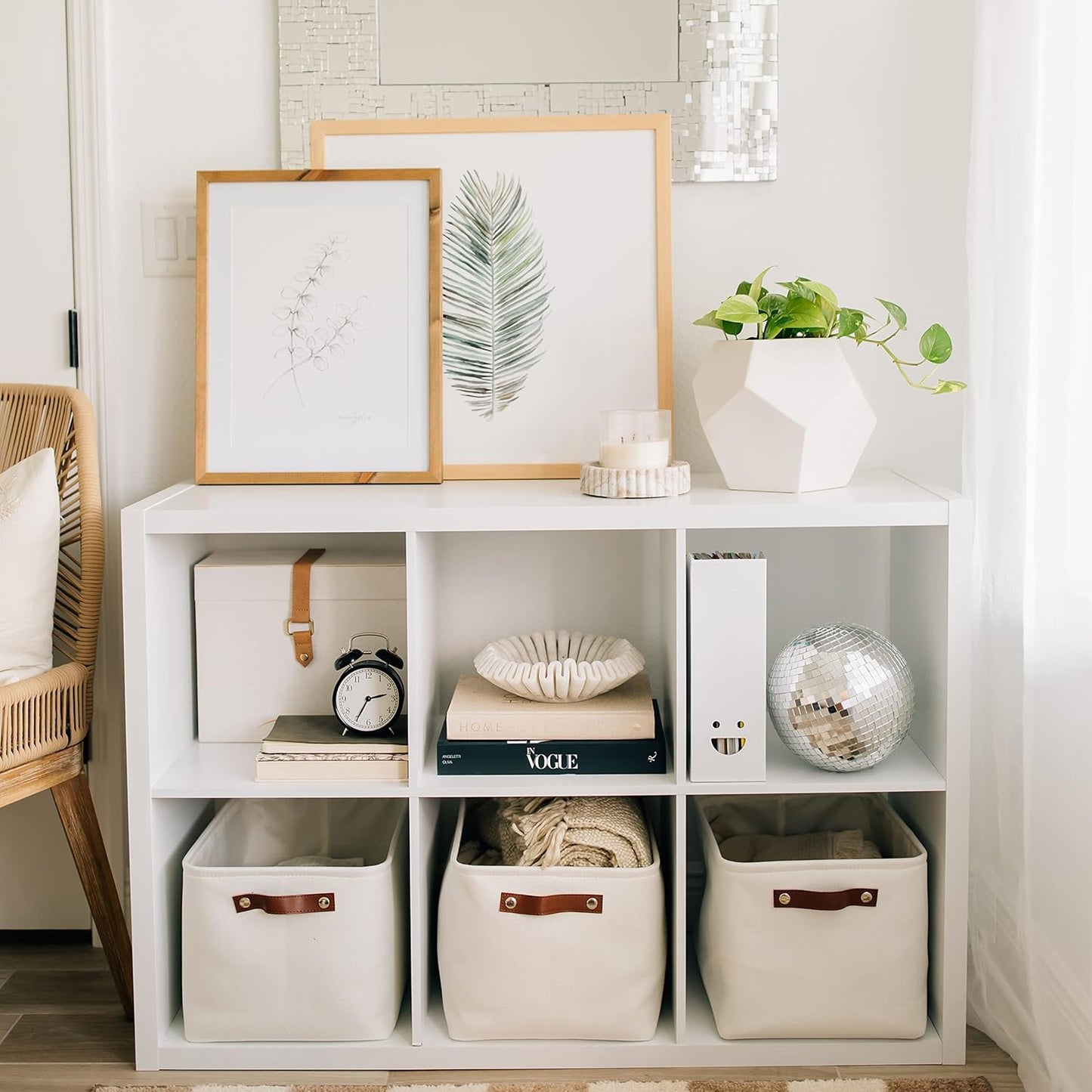 OrganiHaus Large Fabric Storage Baskets for Shelves 3 Pack, 15x11in Closet Storage Bins for Shelves, Cloth Baskets, Fabric Storage Cubes, Linen Closet Organizers, Fabric Basket, White Basket