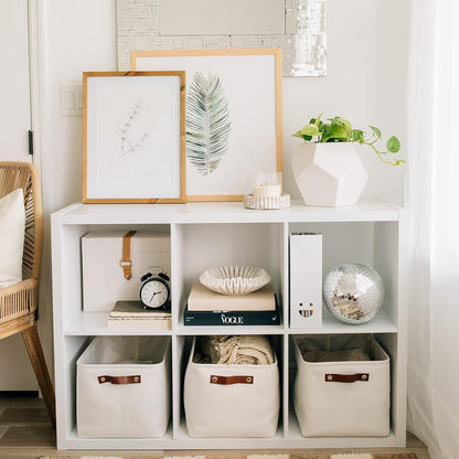 OrganiHaus Large Fabric Storage Baskets for Shelves 3 Pack, 15x11in Closet Storage Bins for Shelves, Cloth Baskets, Fabric Storage Cubes, Linen Closet Organizers, Fabric Basket, White Basket