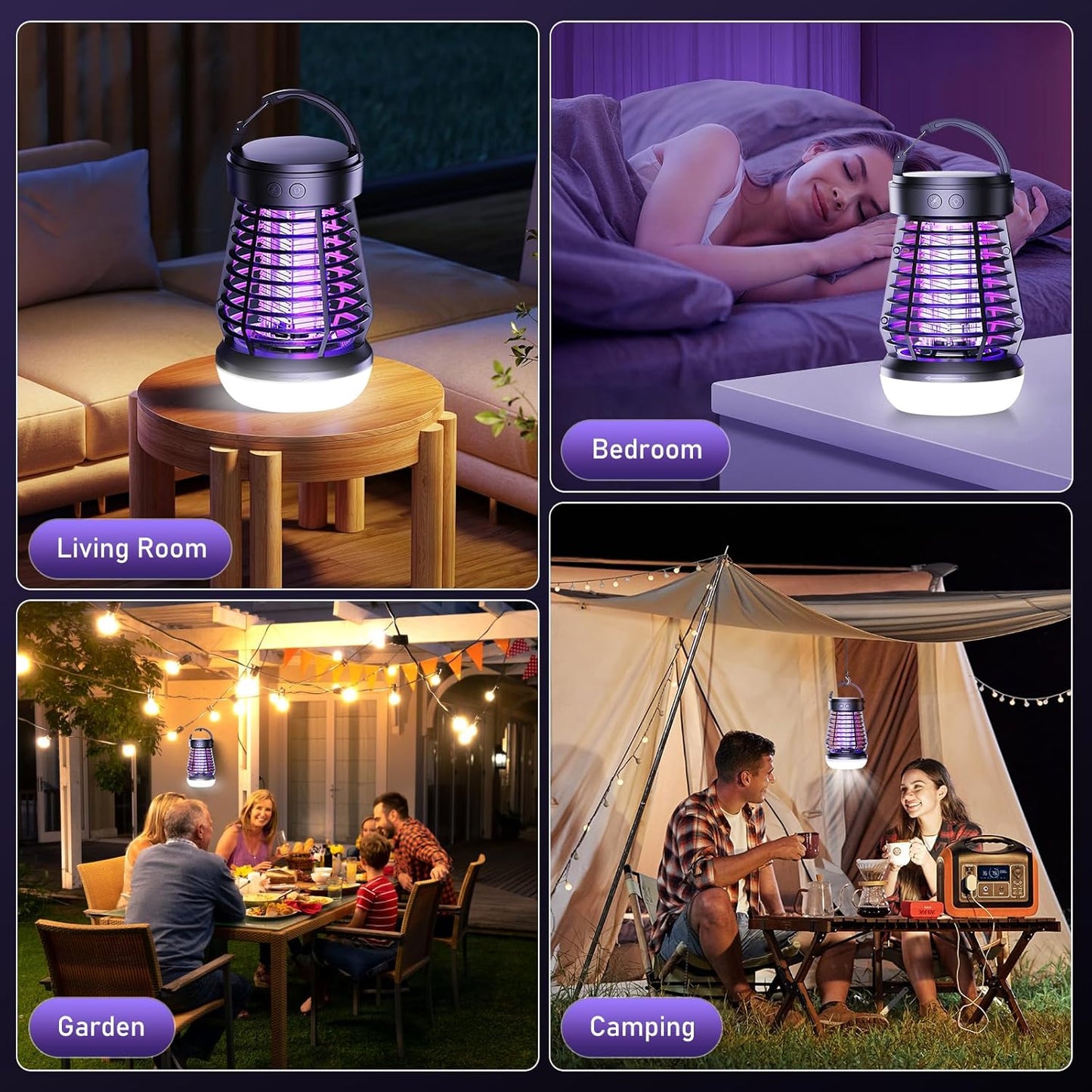 Bug Zapper Outdoor, Electric Mosquito Zapper 2 in 1 Bug Zapper Indoor with 2000mAh Battery & LED Night Light, Fly Traps Outdoor, 2000V Electric Fly Zapper for Home, Patio, Backyard (Matte Black)