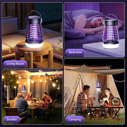 Bug Zapper Outdoor, Electric Mosquito Zapper 2 in 1 Bug Zapper Indoor with 2000mAh Battery & LED Night Light, Fly Traps Outdoor, 2000V Electric Fly Zapper for Home, Patio, Backyard (Matte Black)