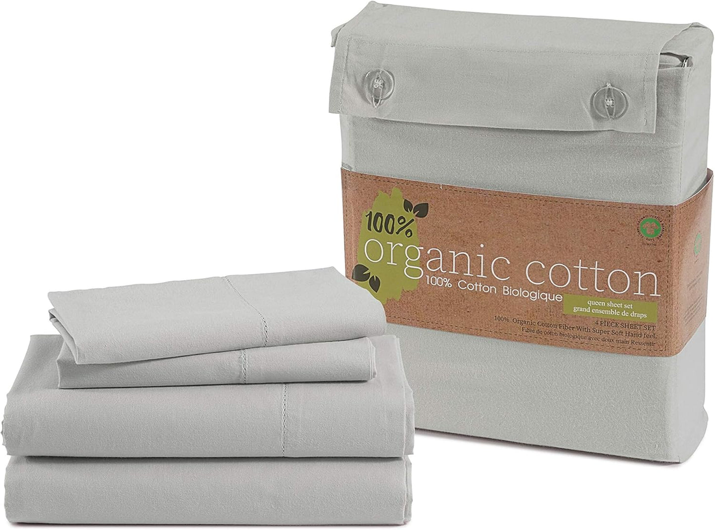 Lane Linen 100% Organic Cotton Queen Sheet Set, 4-Piece Percale Bed Sheets for Queen Bed - Soft, Breathable, Hypoallergenic, Deep Pocket Fits Mattress Up to 15" Deep, Hotel Quality Sheets - White