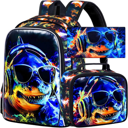 3pcs Backpack for Boys and Girls, 16” Kids Kindergarten Bookbag with Lunch Box, Cute Elementary Backpacks for Boy Girl
