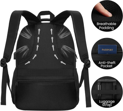 Black Backpack for Men Women, Durable Casual School Backpacks Teens Boys and Girls Classic 15.6 Inch Laptop Bookbag with USB Charger for College High School Work Travel