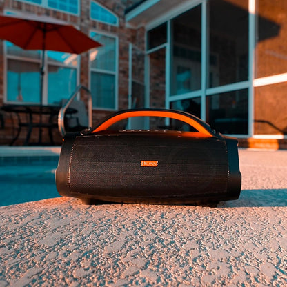 DOSS Extreme Boom Pro Bluetooth Speaker with 100W Stereo Sound, Rich Bass, 20H Playtime, Mixed Color Light, IPX6 Waterproof Haut parleur for Camping, Beach, Outdoor-Orange