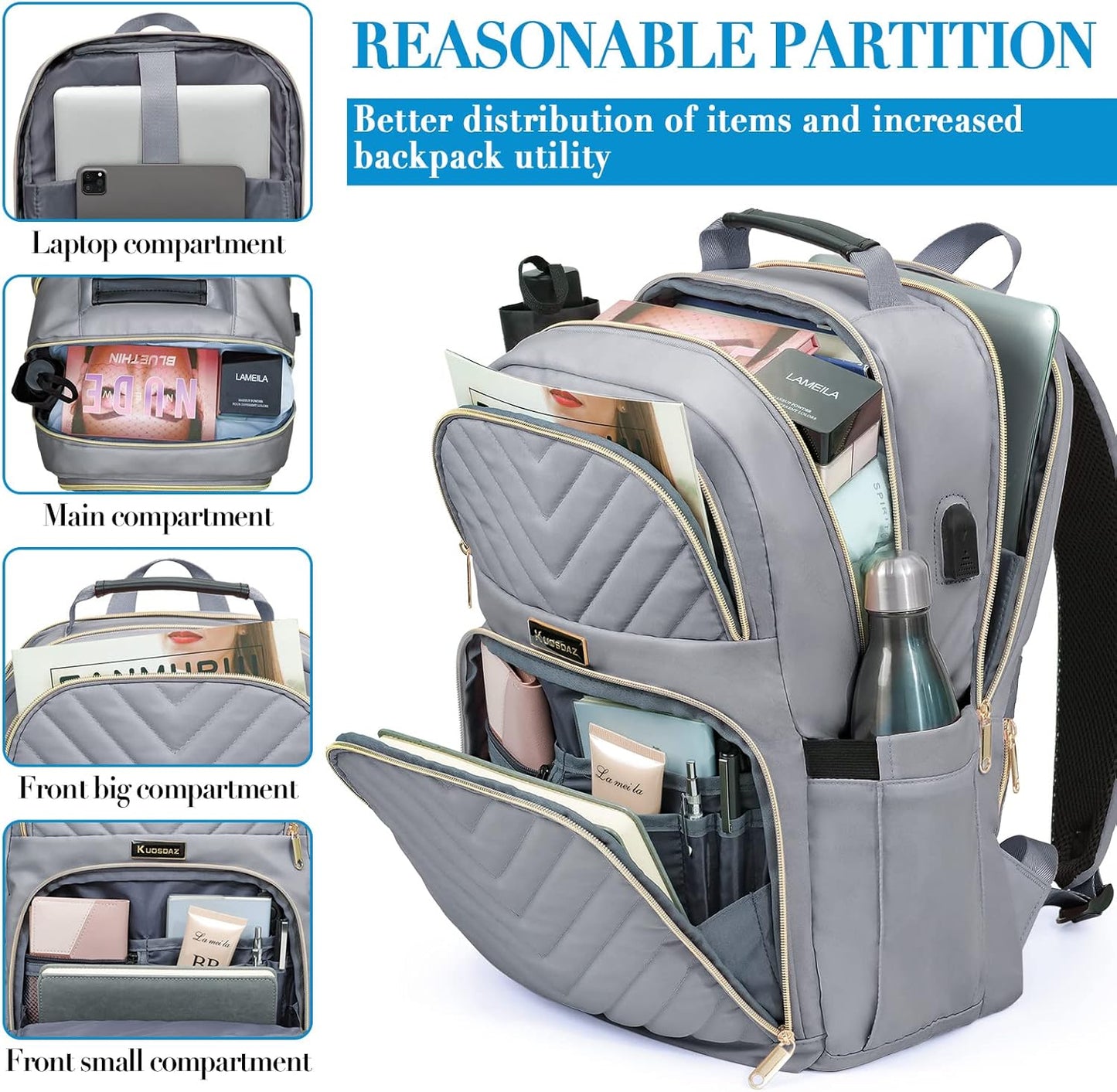 Laptop Backpack for Women Men, Large School Backpack for Girls with USB Charging Port, 17.3 Inch Work Travel Laptop Back Pack, College Student Bookbag Casual Daypacks, Black