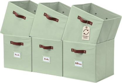 DECOMOMO Cube Storage Bin, Storage Cubes with Labels, Baskets for Shelves Kallax Linen Closet Organizers (Cube 10.5x11"/ 6pcs, Black)