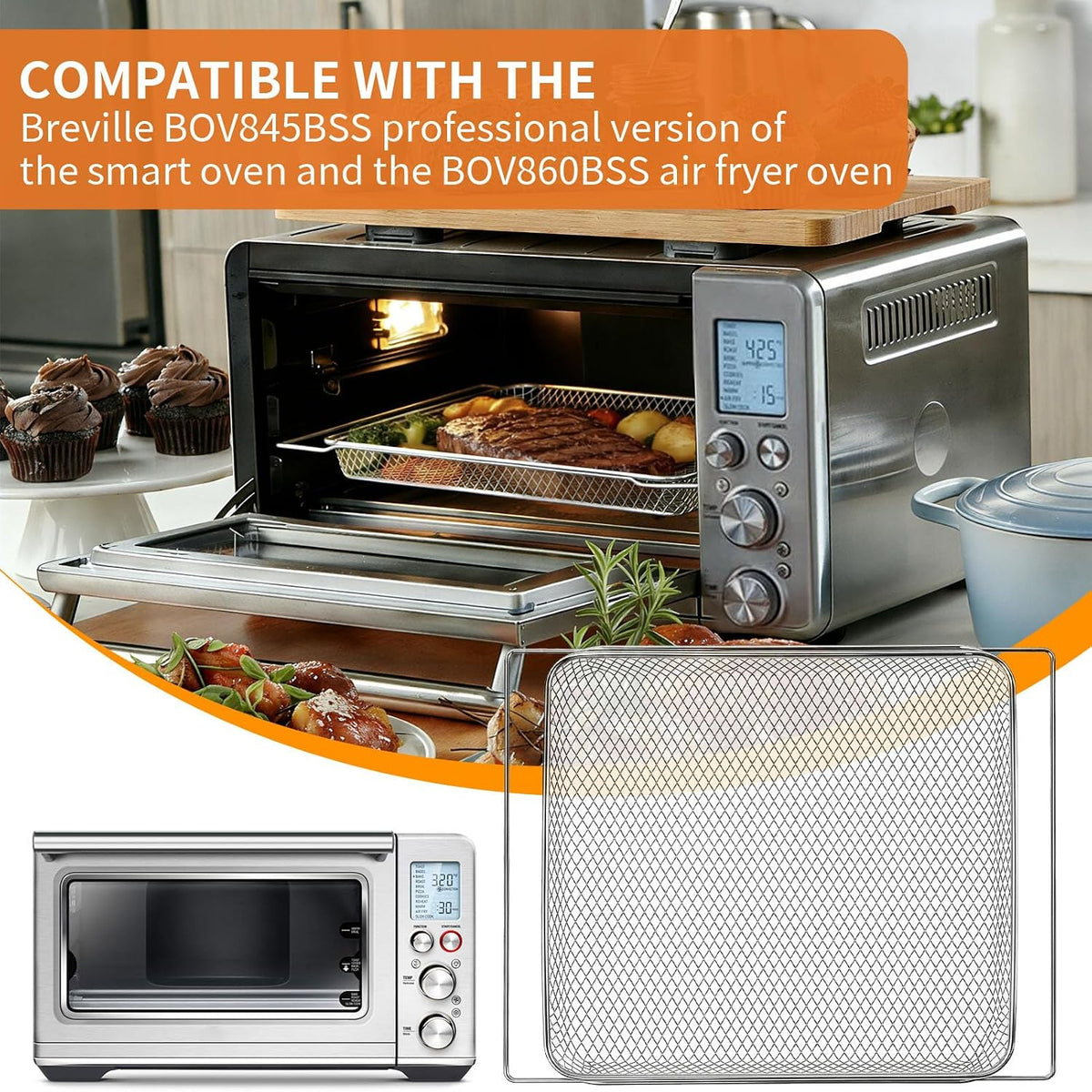 GWY Air Fryer Basket for BOV860BSS Smart Oven Air Fryer and Convection Oven Breville BOV845BSS Smart Oven Pro Countertop Oven,14.1"D x 11.1"W x 1"H Toaster Oven Baskets Accessories Replacement Parts