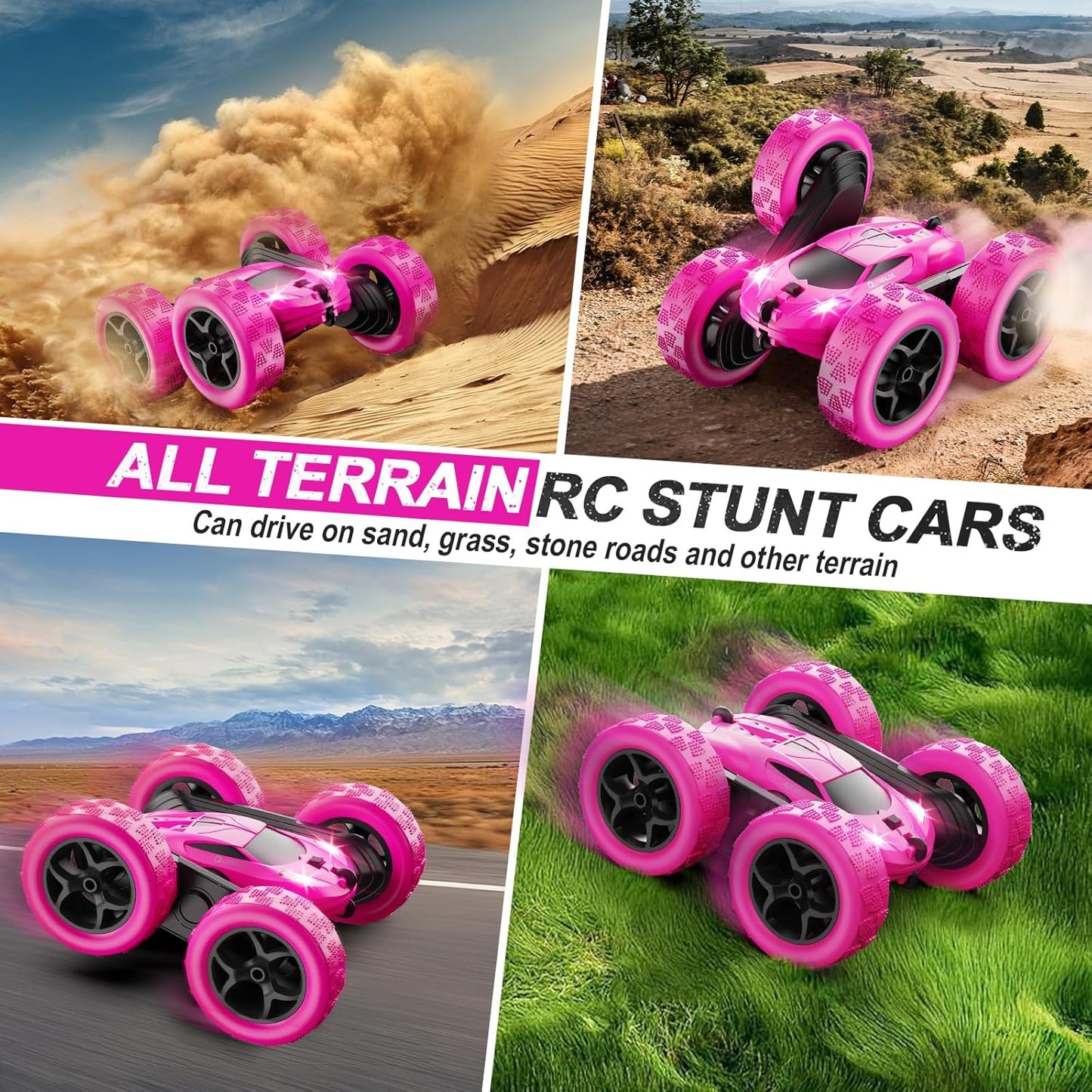 QUNREDA Remote Control Car for Kids Ages 6+, RC Cars Stunt Car Toy 4WD Double Sided 360° Rotating Remote Control with Headlights, Birthday Xmas Gifts for Boys 6 7 8 9 10 11 12 1-Blue