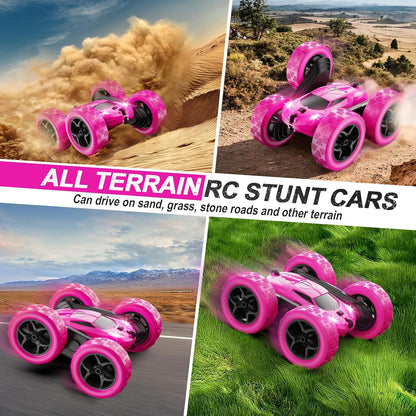 QUNREDA Remote Control Car for Kids Ages 6+, RC Cars Stunt Car Toy 4WD Double Sided 360° Rotating Remote Control with Headlights, Birthday Xmas Gifts for Boys 6 7 8 9 10 11 12 1-Blue