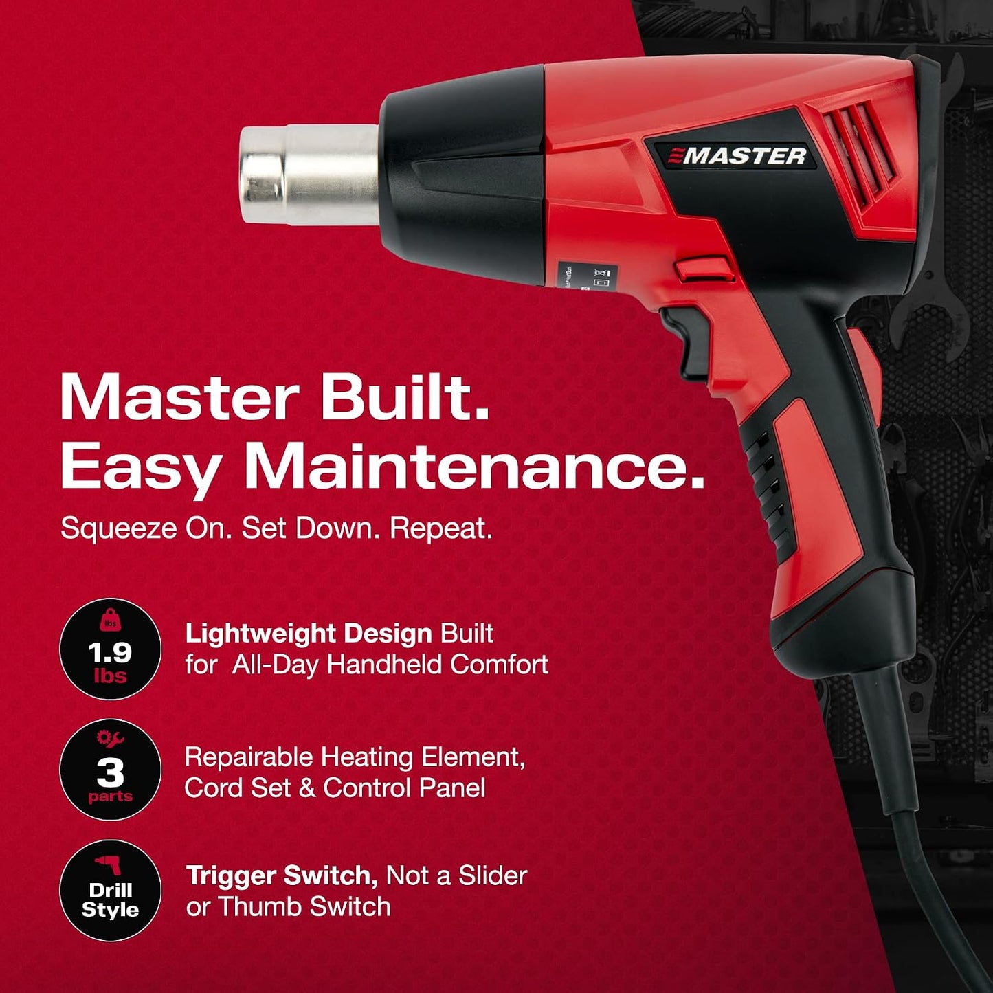 Master Appliance Proheat PH-1200A Electric Heat Gun - Quick Touch & Adjustable Temperature Heat Gun, Compact & Lightweight Variable Temperature Heat Gun Kit for Industrial Crafting Tools & Equipment