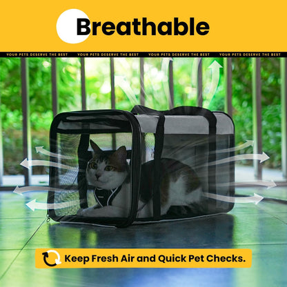 Conlun Cat Carrier Bag,Soft-Sided Pet Carriers for Dogs with 4-Sided Mesh,Airline Approved Cat Transport Carrier for Small&Medium Cats Kitten Puppy Up to 6Kg,Collapsible Cat Travel Carrier-M,Black
