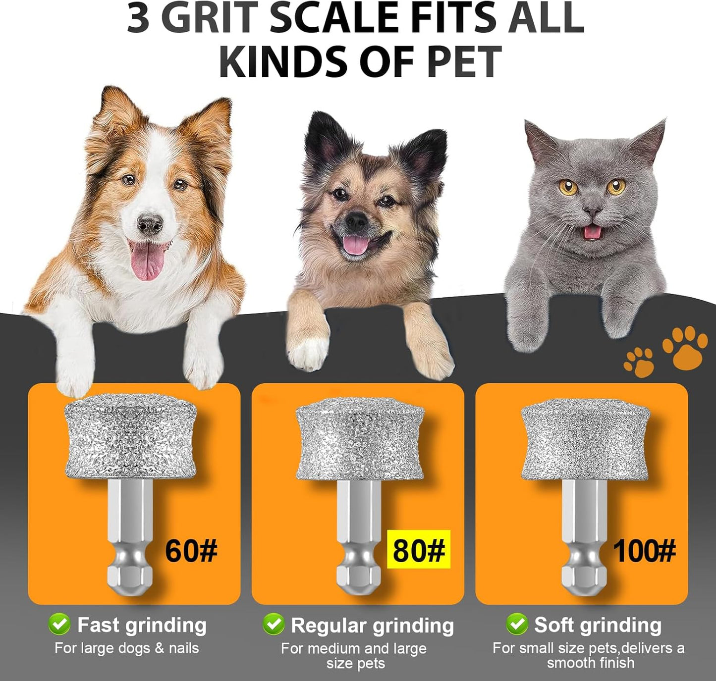 IREDOON Dog Nail Grinder Replacement Head-Integrated Grinding Head for Casfuy and Most Brands, Highly Efficient, Safe and Durable (3pcs)