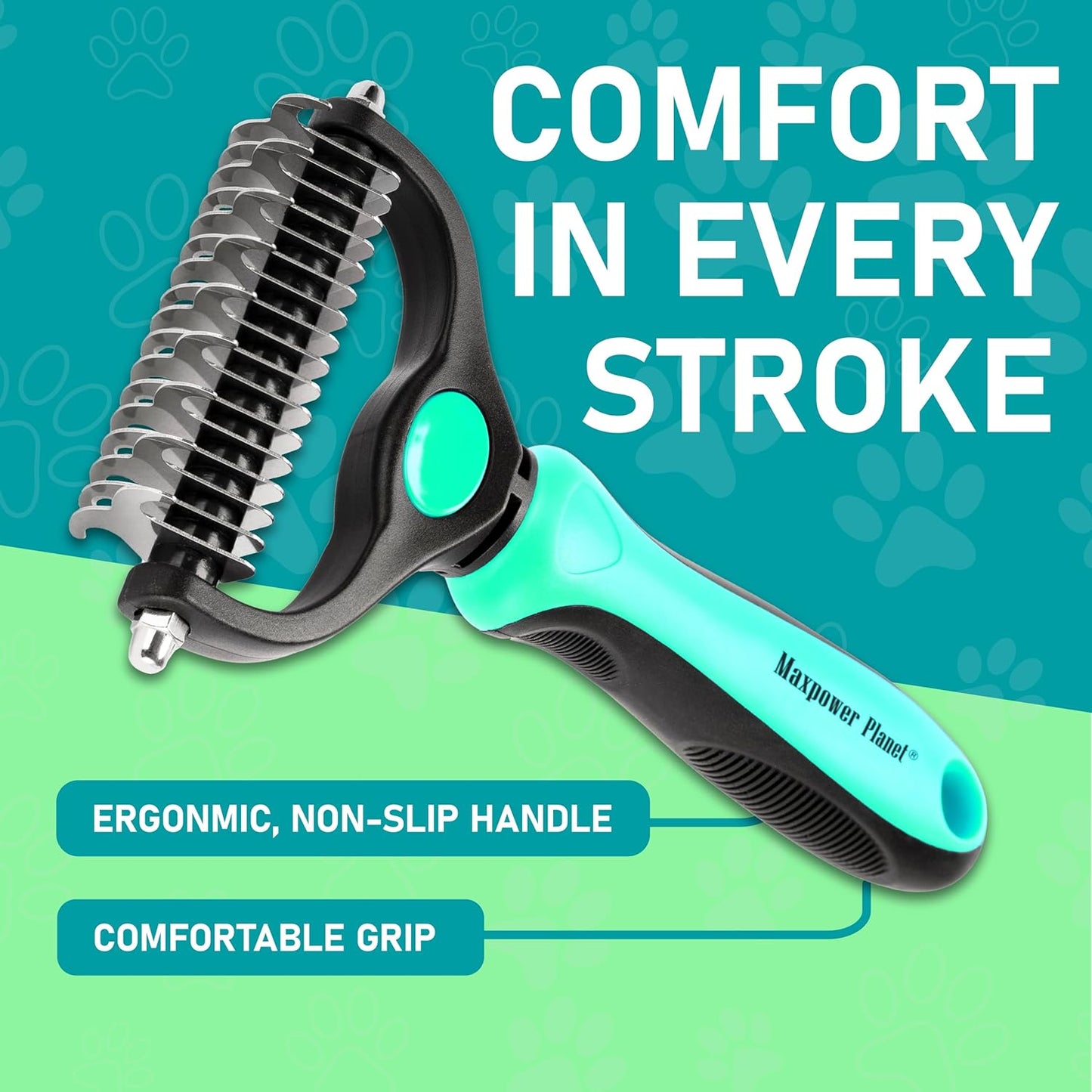 Maxpower Planet Pet Grooming Brush - Double Sided Shedding, Dematting - Undercoat Rake for Dogs - Dog Grooming Brush - Deshedding Brush for Dogs - Dog Brush, Cat Brush, Reduce Shedding by 95%, Black