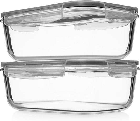 Razab 8 Cups / 63 Oz 2 Pack Large Glass Container Food Storage with Lids - Leakproof, BPA-Free Large Glass Meal Prep Container Ideal for Roasting Turkey, Store Leftover - Microwave & Oven Safe