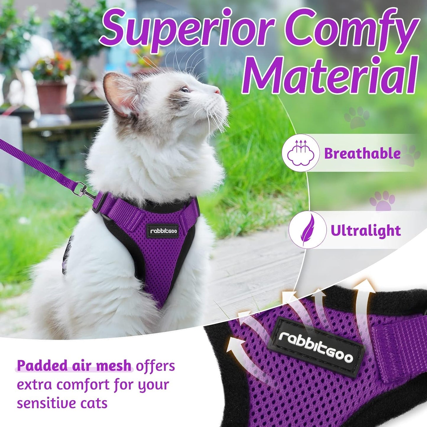 rabbitgoo Cat Harness and Leash for Walking, Escape Proof Soft Adjustable Vest Harnesses for Small Medium Cats, Easy Control Breathable Reflective Strips Jacket, XS, Black