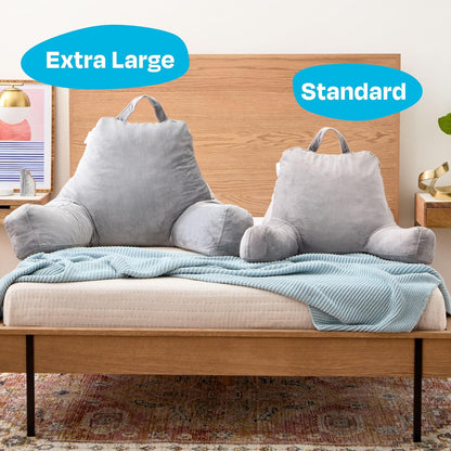 Linenspa Shredded Foam Reading Pillow - Perfect for Adults, Teens, and Kids - Velour Cover - 3 Year U.S. Warranty, Stone