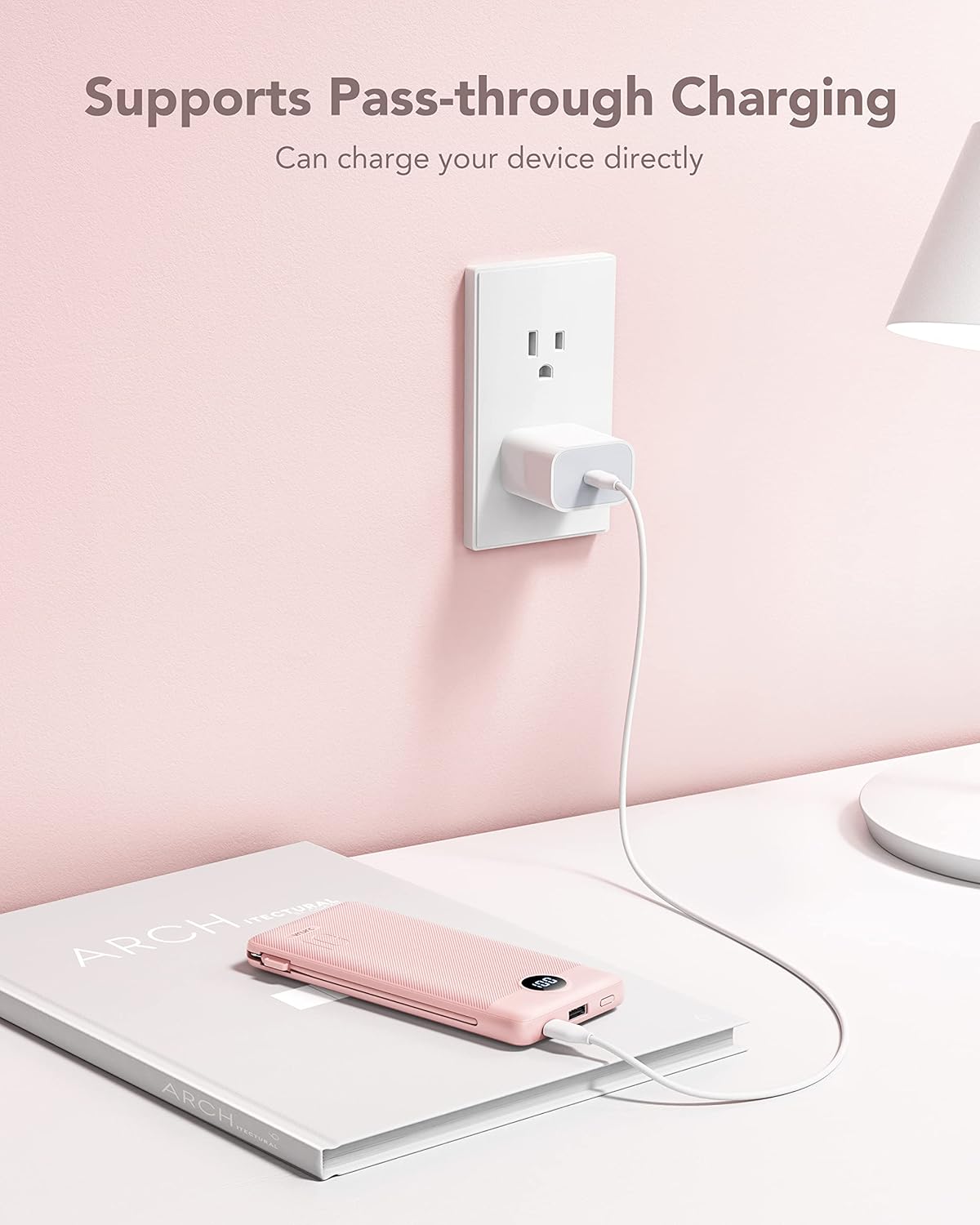 Portable Charger Built-in Cables and AC Wall Plug, VRURC USB C Power Bank 10000mAh, [2025 Upgraded Version] Phone Charger Compact Lightweight External Battery Pack for Smart Phones,Navy Blue