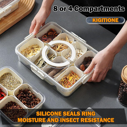 KIGITIONE Snackle Box, Pink 8 Compartments Portable Serving Tray, Divided Snackle Box Container with Lid and Handle, Snack Organizer for Fruits, Snacks, Nuts, Candy, Ideal for Party, Travel & Picnics