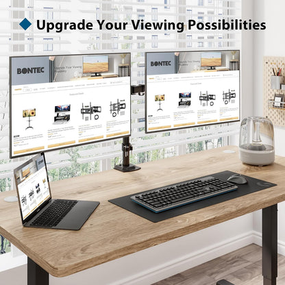 BONTEC Dual Monitor Arm for 13-32 inch LCD LED PC Screens, Height Adjustable 360° Rotation, 90° Tilt and Swivel, 22 lb per Arm, Desk Clamp or Grommet Mount, Cable Management,Black