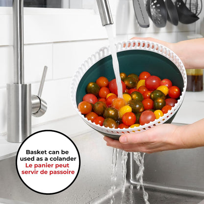 Starfrit Collapsible Salad Spinner, 3L, Colander & Serving Bowl | Collapsible storage. 3L capacity. Colander basket. Serving bowl. BPA-free. Ideal for salads and vegetables.