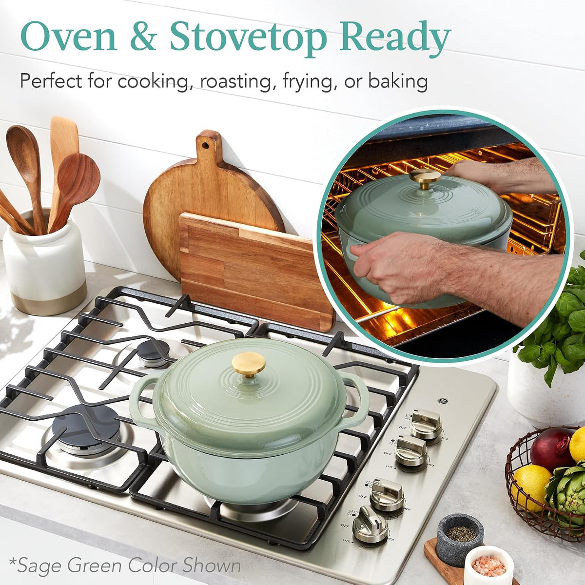 Best Choice Products 6 Quart Enamel Cast-Iron Round Dutch Oven, Family Style Heavy-Duty Pre-Seasoned Cookware for Home, Kitchen, Dining Room, Oven Safe w/Lid, Dual Handles - Peach Sorbet