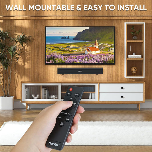 Saiyin Compact Sound Bar,40 Watts Small Soundbar for TV,Surround Sound System TV Sound Bar Speakers with Bluetooth/Optical/AUX Connection for PC/Gaming/Projectors,17inch - PuriLite