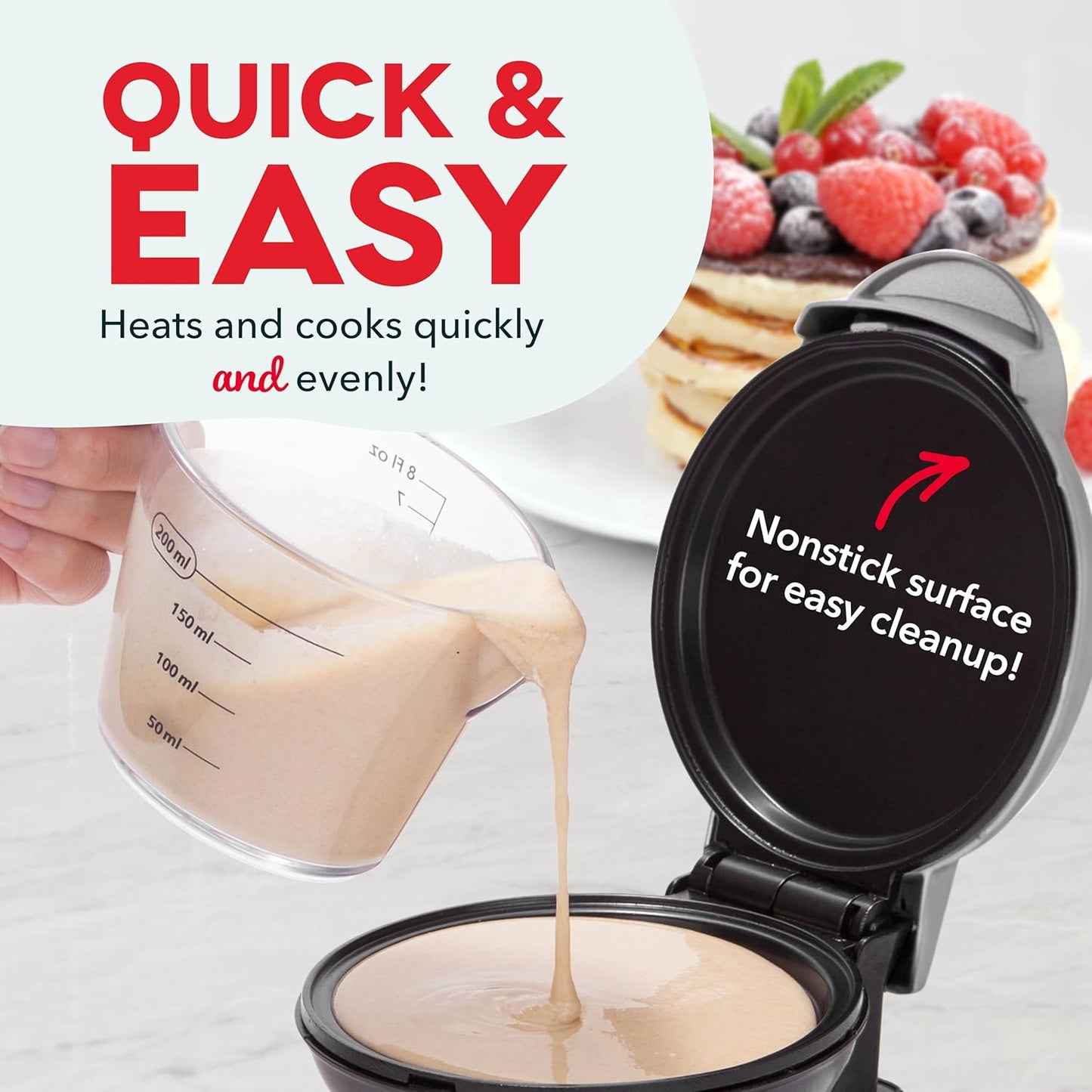 DASH Mini Maker Electric Round Griddle for Individual Pancakes, Cookies, Eggs & Other on The go Breakfast, Lunch & Snacks with Indicator Light + Included Recipe Book - White