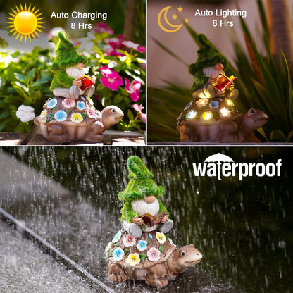 Nacome Solar Frog Riding Turtle for Garden Decor - Outdoor Statues for Patio,Yard,Balcony Ornament,Turtle Gifts for Women/Mom/Grandma,Mom's Best Gift
