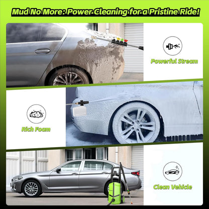 GREENER Electric Pressure Washer, 2500PSI, 4 Quick Nozzles, 2.4GPM, 23FT Outlet Hose, 9FT Power Cord, Power Washer Electric Powered with Soap Cannon for Car, Fence, Driveway, Patio Cleaning-Green
