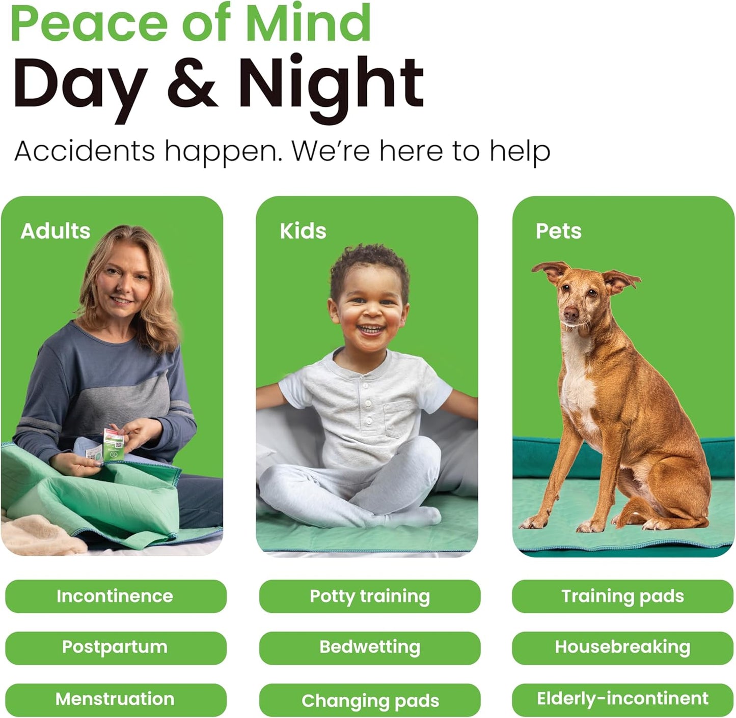 IMPROVIA® Washable Underpads, 34" x 36" (Pack of 4) - Heavy Absorbency Reusable Bedwetting Incontinence Pads for Kids, Adults, Elderly, and Pets - Waterproof Protective Pad for Bed, Couch, Sofa, Floor