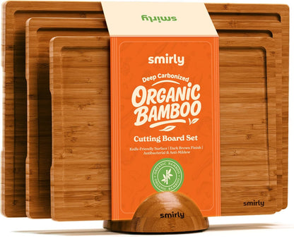 SMIRLY Wood Cutting Boards For Kitchen Meal Prep & Serving, Bamboo Cutting Board Set, Charcuterie Chopping Boards and Wooden Cutting Boards for Kitchen