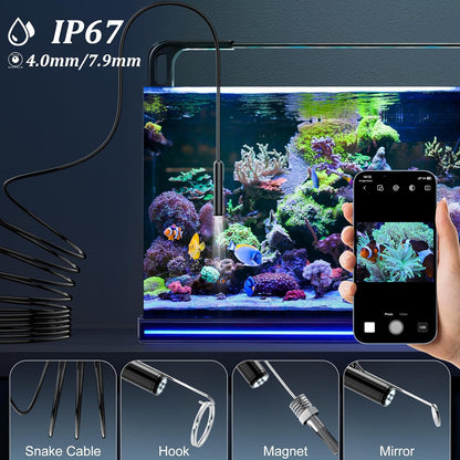 Endoscope Camera with Light, Ennovor 1920P HD, Endoscope Inspection with 8 Adjustable LED Lights, Borescope with Flexible Rigid Snake Camera, IP67 Waterproof and No WiFi Required, for Android iOS