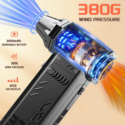 X301 Compressed Air Duster-250000RPM Super Power Electric Air Duster, Replaceable Batteries,Long Life mini Blower, 3-Gear Adjustable,4 nozzles for Computer, Keyboard, Outdoors and Car Cleaning