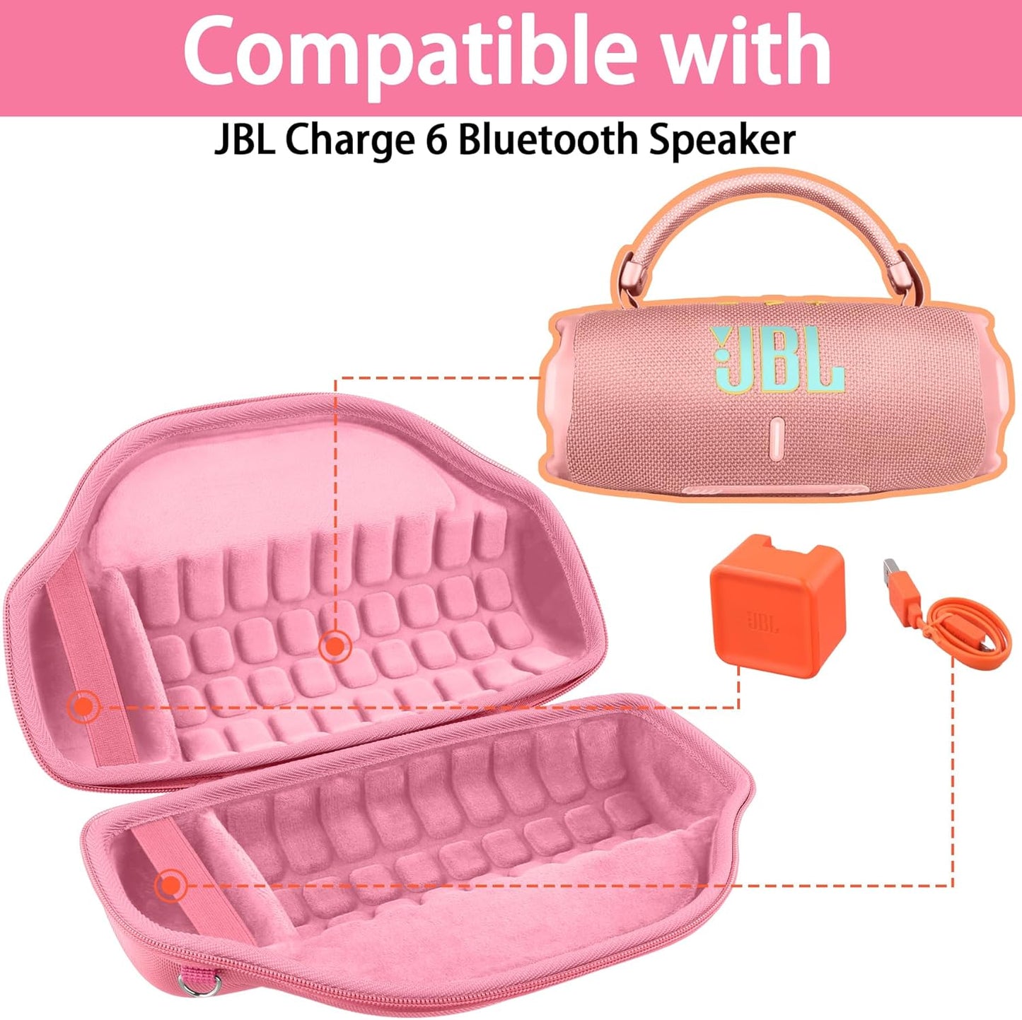 co2CREA Case for JBL Charge 6 Waterproof Portable Bluetooth Speaker, Hard Travel Case with Detachable Shoulder Strap (White Case)