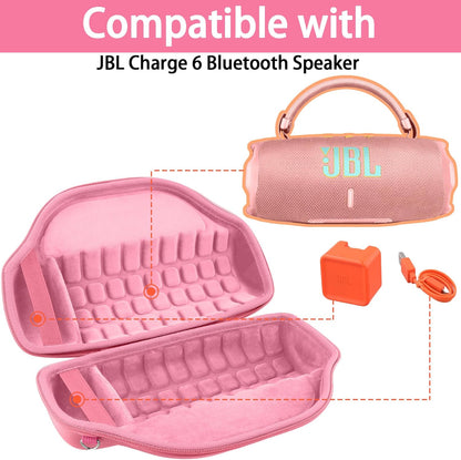 co2CREA Case for JBL Charge 6 Waterproof Portable Bluetooth Speaker, Hard Travel Case with Detachable Shoulder Strap (White Case)