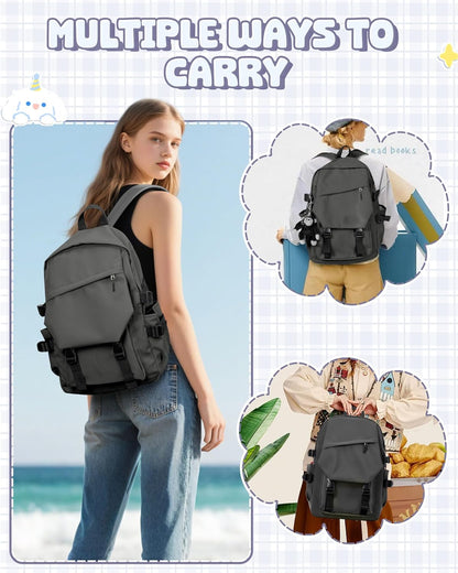 School Backpack for Women Men College High School Bags for Boys Girls Casual Daypack Laptop Backpack Waterproof Black Bookbag Travel Rucksack