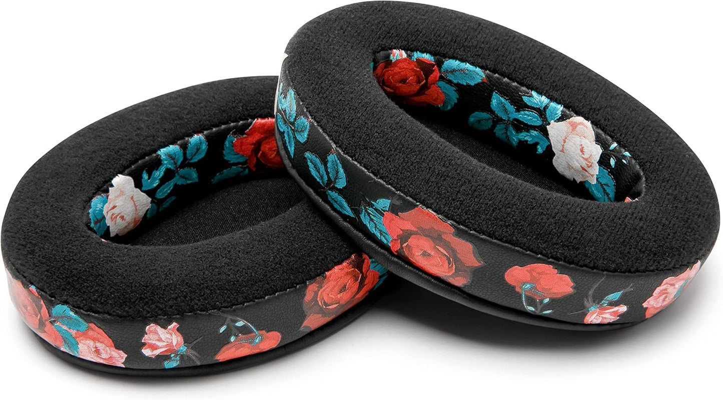 WC PadZ Velour - The Ultimate Upgraded Earpads by Wicked Cushions - Compatible With Audio Technica, HyperX, SteelSeries Arctis & More - Extra Thick - Bigger Opening - Softer Memory Foam | Black Floral