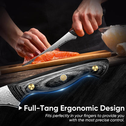 Purple Dragon Damascus Fish Fillet Knife - 7 inch Flexible Boning Knife with VG10 Core, Kitchen Slicing Knife with Full Tang Handle, Birthday Dad Mom Gift