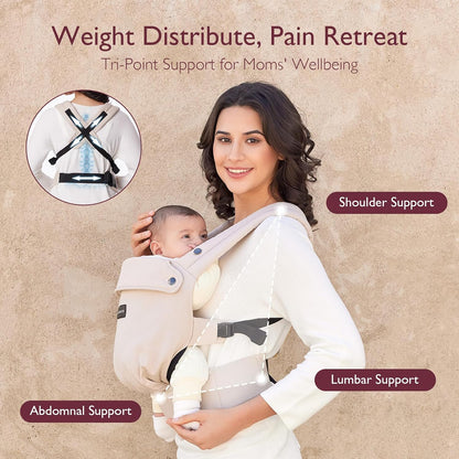 Momcozy Baby Carrier, Ergonomic Lightweight Infant Carrier, Khaki Easy to Put On, 3D EVA Lumbar Support, X-Strap Design for Weight Distribution, Ideal for Hands-Free Parenting，7-45lbs