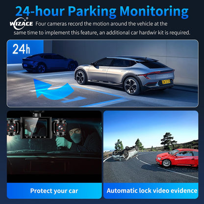 3 Channel Dash Cam WiFi FHD 2K Car Camera with 64GB Card, WIZACE 270° Front Dash Camera Front and Inside Left Right for Cars, Mini Dashcams with Night Vision,Loop Recording,WDR,G-Sensor, APP