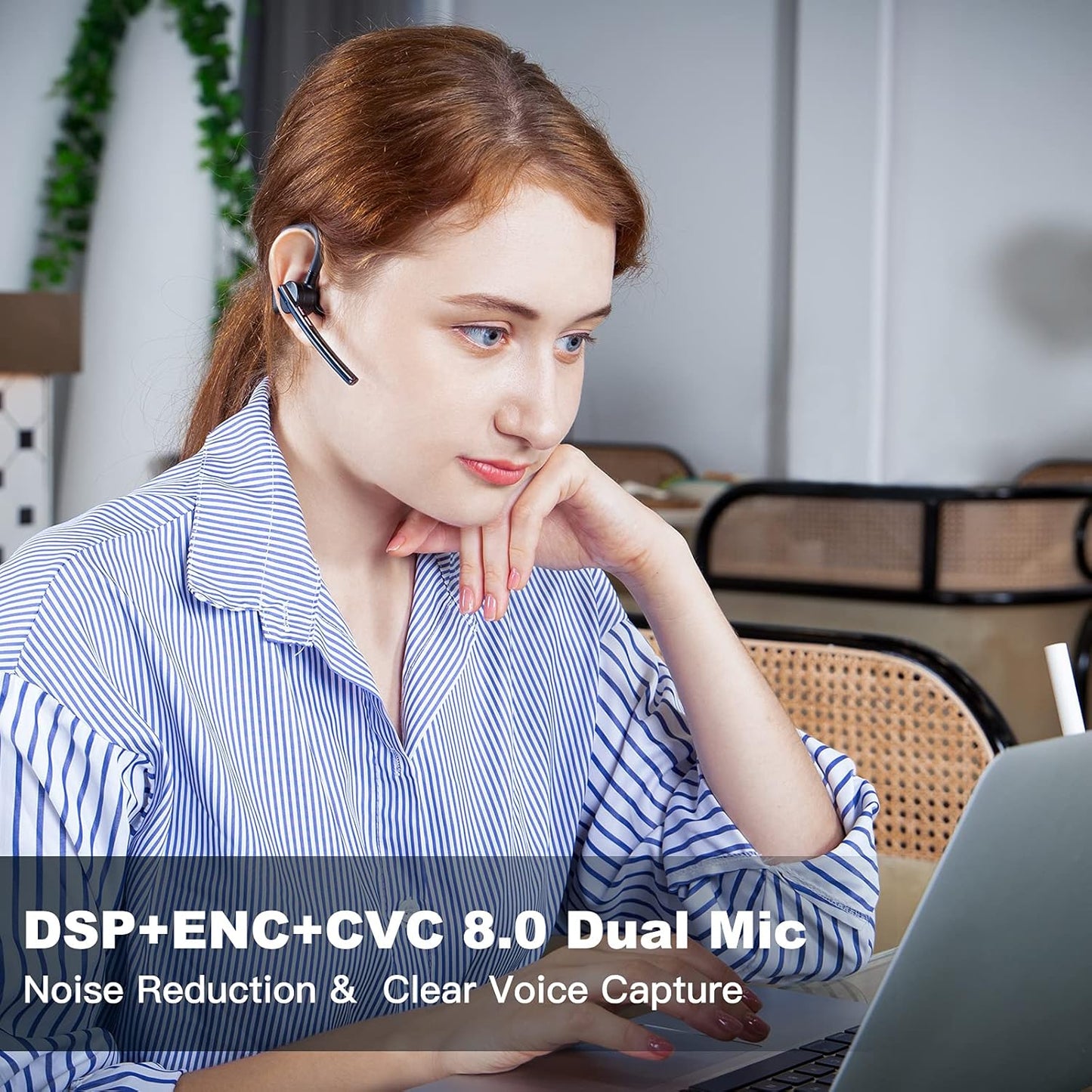 Bluetooth Headset V5.2 New Bee Bluetooth Earpiece CVC8.0 Dual Mic Noise Cancelling Wireless Handsfree 24Hrs Talktime Driving Headset with Mic Mute for iPhone Android Smartphone Business Office