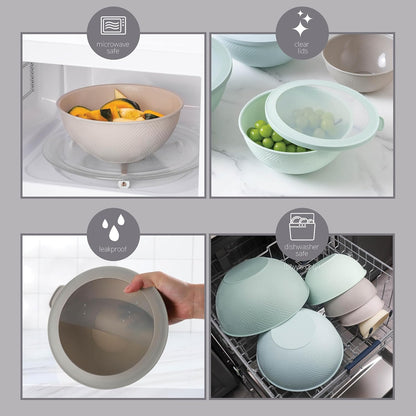 COOK WITH COLOR Mixing Bowls with TPR Lids - 12 Piece Plastic Nesting Bowls Set Includes 6 Prep Bowls and 6 Lids, Microwave Safe Mixing Bowl Set (Mint)