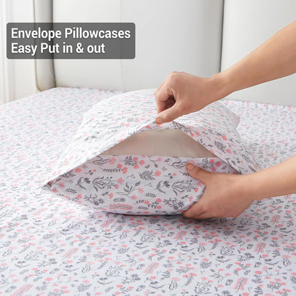 Viviland Floral Queen Sheet Set - 4 Piece Vintage Pink & Yellow Flower Patterned Bed Sheets - Soft, Breathable Microfiber Sheets with Deep Pocket, Non-Slip Fitted Sheets & Pillowcases