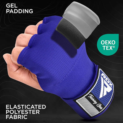 RDX Gel Boxing Hand Wraps Inner Gloves, Quick 100cm Long Wrist Straps, Elasticated, Padded Fist Hand Protection, Muay Thai MMA Martial Arts Punching Speed Bag Training Bandages, Under Mitts Handwraps