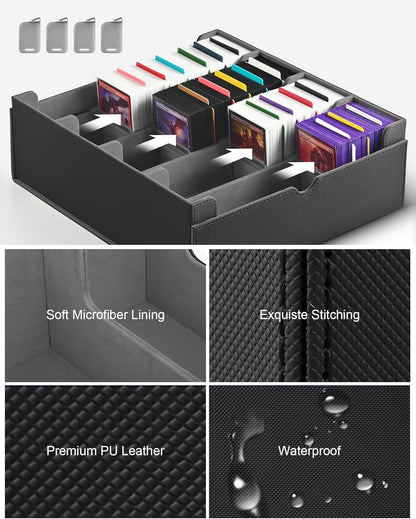 ZLCA Card Storage Box for MTG PTCG, Commander Deck Box Holds 3000+ Cards, Card Storage Case with 4 Stoppers, Card Organizer for TCG Sport Cards (Black)