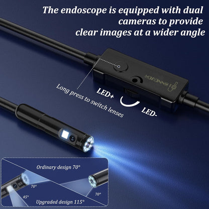 Endoscope Camera with Light, Ennovor 1920P HD, Endoscope Inspection with 8 Adjustable LED Lights, Borescope with Flexible Rigid Snake Camera, IP67 Waterproof and No WiFi Required, for Android iOS